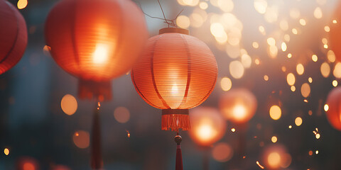 Chinese Lanterns Illuminated at Night