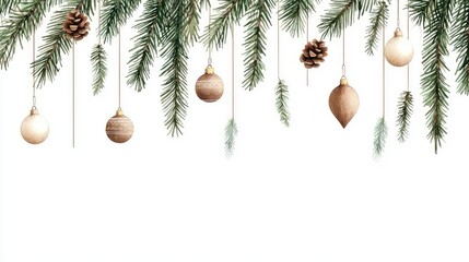 Boho Christmas Clipart with Pine Branches and Ornaments