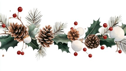 Festive Boho Christmas Clipart with Pine and Berries