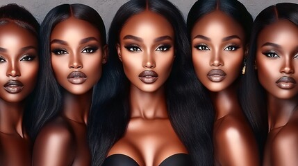 Obraz premium beautiful black women who look like supermodels staring straight ahead, the background is light grey