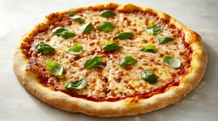 Freshly Baked Margherita Pizza with Basil Leaves