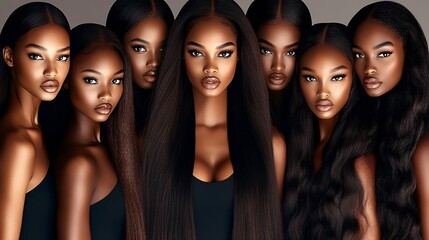 Obraz premium beautiful black women who look like supermodels staring straight ahead, the background is light grey