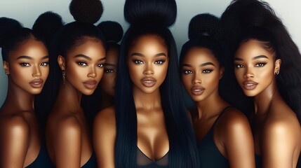 Fototapeta premium beautiful black women who look like supermodels staring straight ahead, the background is light grey