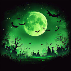 Halloween background with a green moo
