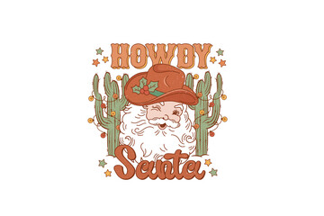 Howdy Santa, Western Christmas PNG Sublimation T shirt design 