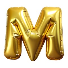Foil golden balloon letter M isolated on transparent background