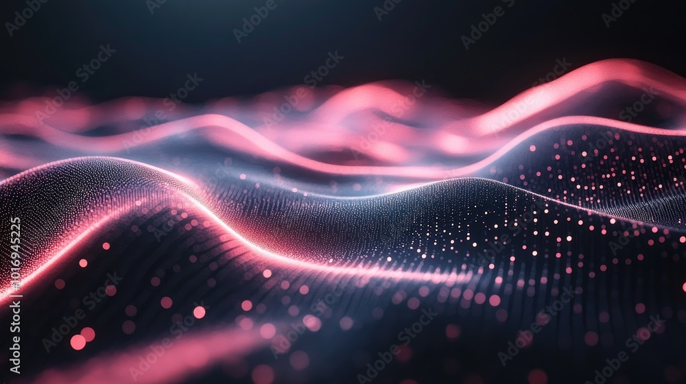 Aufkleber abstract red particles wave forming cyber technology background