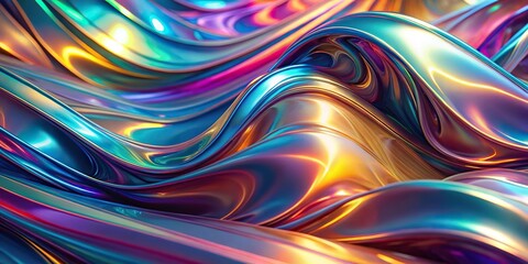 abstract iridescent wallpaper, rainbow colors, shiny metallic gloss, wide-angle shot
