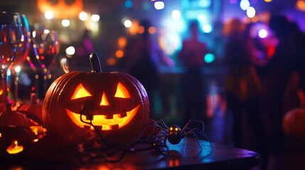 halloween pumpkin and candle with spider