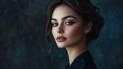 Naklejka premium Elegant Portrait of a Young Woman with Soft Makeup