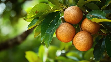 Fresh Fruit Hanging on Green Leaves in Nature