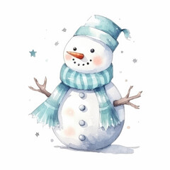 generated illustration of a cute snowman christmas snowman watercolor