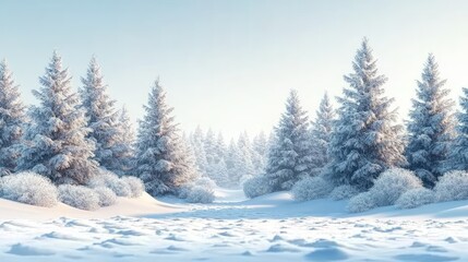 Fototapeta premium Snow covered path leading through a pine forest in winter