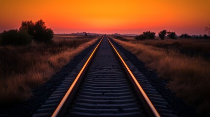 Fototapeta premium Sunset Over Serene Railroad Tracks in Nature