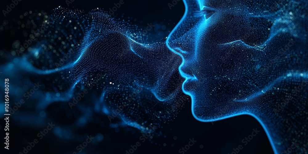 Poster this digital art piece showcases the interplay of voice technology and neural networks through abstr