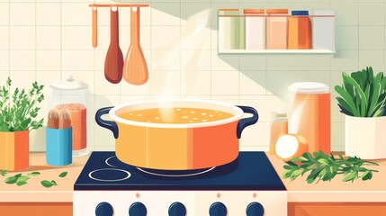 Cozy Kitchen Preparation with Steaming Pot
