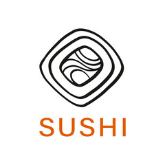 Obraz premium Sushi Bar Logo Emblem Japanese Food Doodle Icon