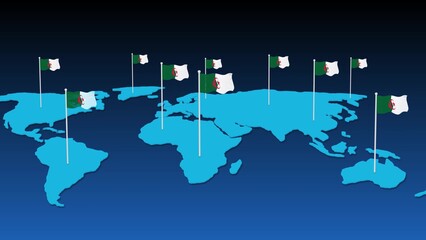 Algeria flag fly on planet earth map