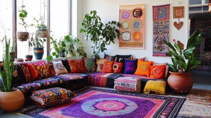 Cozy and Colorful Bohemian Living Room Decor