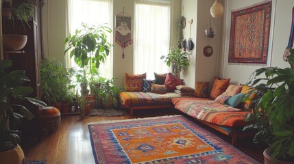 Cozy Bohemian Living Room with Vibrant Decor