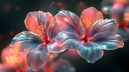3D Floral Illustration: Close-up of Delicate Pink Flower with Golden Stamens