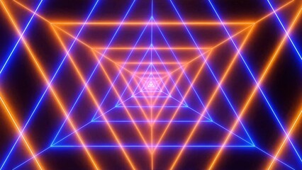 Amazing brown neon light tunnel background, abstract background with neon glowing lines