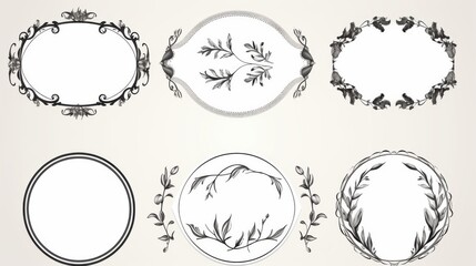 for product labels black and white text frames with plant leaves in the center oval 