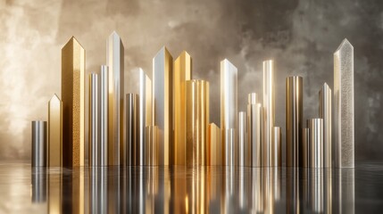 Metallic geometric shapes in modern design display