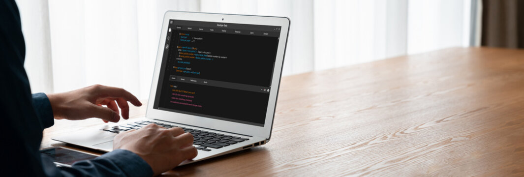 Software development programming on computer screen for modish application and program coding