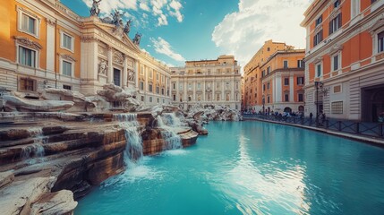Naklejka premium View of the Trevi Fountain (Fontana di Trevi) in Rome, Italy – The City’s Most Famous Baroque Fountain and Architectural Landmark