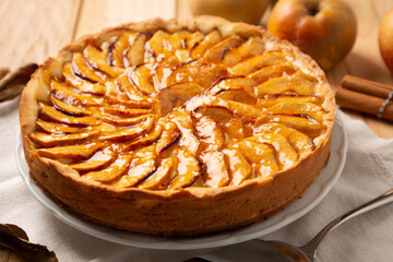 Grandma traditional apple pie with pastry cream filling