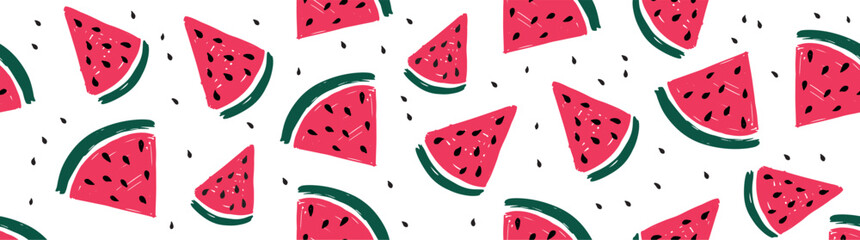 Watermelon slice on white background, hand drawn illustration.
