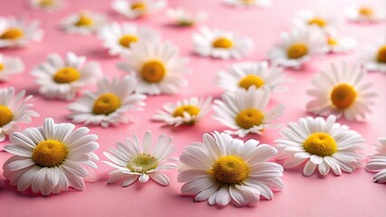 Fototapeta premium Medium shot white daisies scattered on pink background