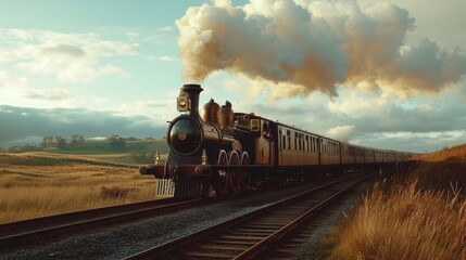 Obraz premium Vintage Train Journey through Scenic Landscape