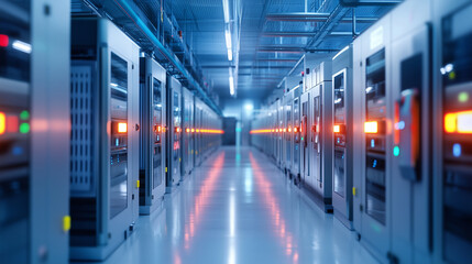 A state-of-the-art pig farm utilizing smart farming technology, where automated monitoring systems track the pigs' health and environment. In the foreground, sleek sensors and robo