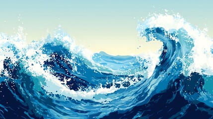 Dramatic blue ocean waves crashing with white foam.