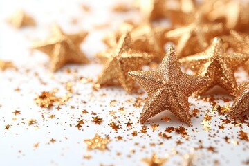 golden stars scattered elegantly across a pristine white background embodying the spirit of christmas and holiday celebrations perfect for decorative purposes
