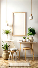 Fototapeta premium Mock up frame in home interior background, Scandinavian style, 3d render, white Mock up