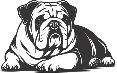 Bulldog Lying Down Stencil Vector Silhouette desing.