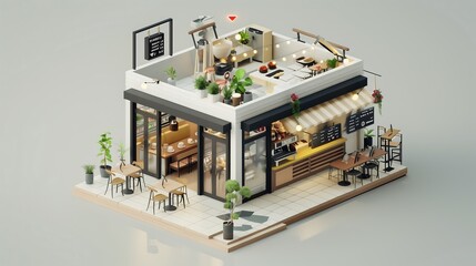 Isometric model of coffee shop