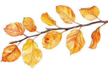 Obraz premium Watercolor Branch with Yellow Autumn Leaves Generative AI