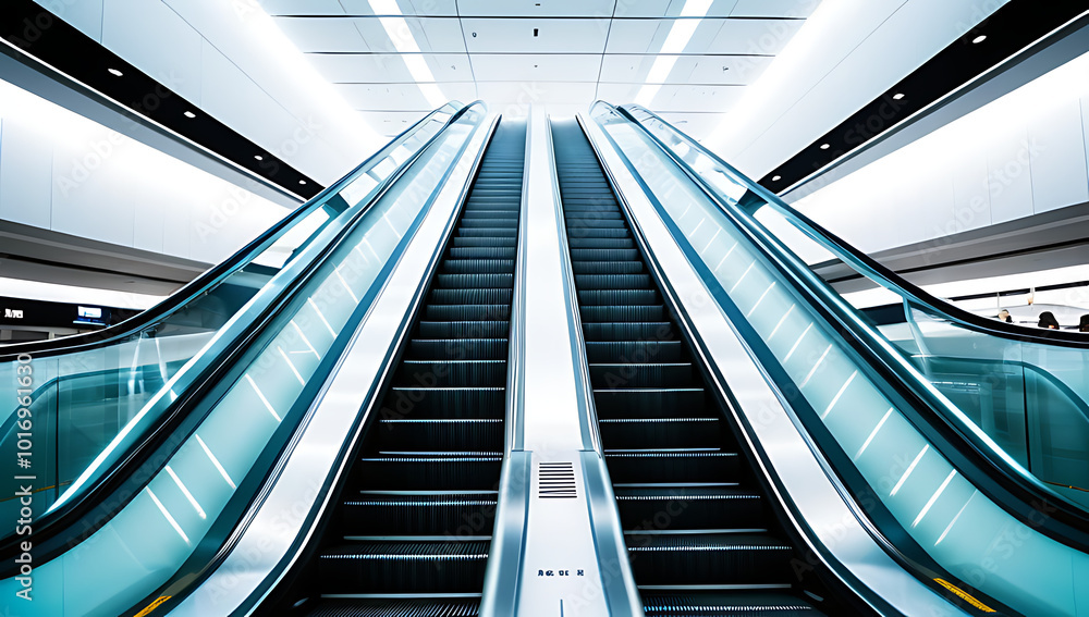 Poster modern escalator electronic system showcased airport setting simple white background clipping path e