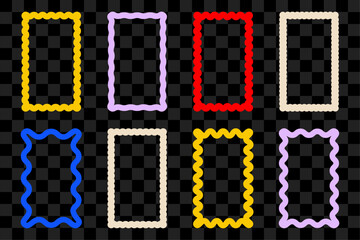 Color squiggle frames set. Color wiggly rectangular shapes with curved borders.
