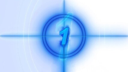 Blue color Countdown on white background, Counting down glowing blue