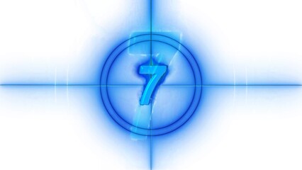 Blue color Countdown on white background, Counting down glowing blue