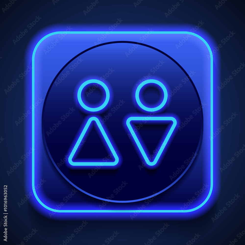 Poster wc simple icon vector. flat design. blue neon style on button. with shadow