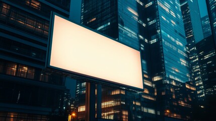A large blank billboard among impressive skyscrapers is an ideal spot for digital outofhome advertising, serving as a vibrant canvas that captures attention and engages the public