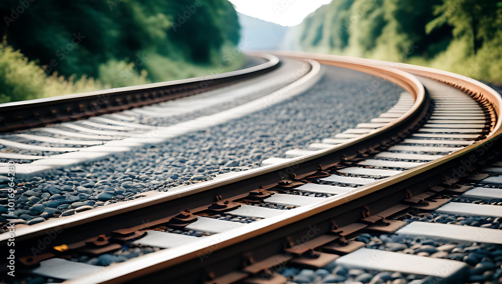 Poster stylized illustration railway track vector route depicted rail pattern round circular curve white ba