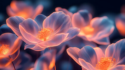 Glowing Flower Petals, Abstract 3D Floral Art