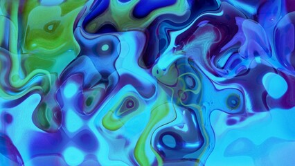 Blue green colourful bubble marble liquid, abstract blue background